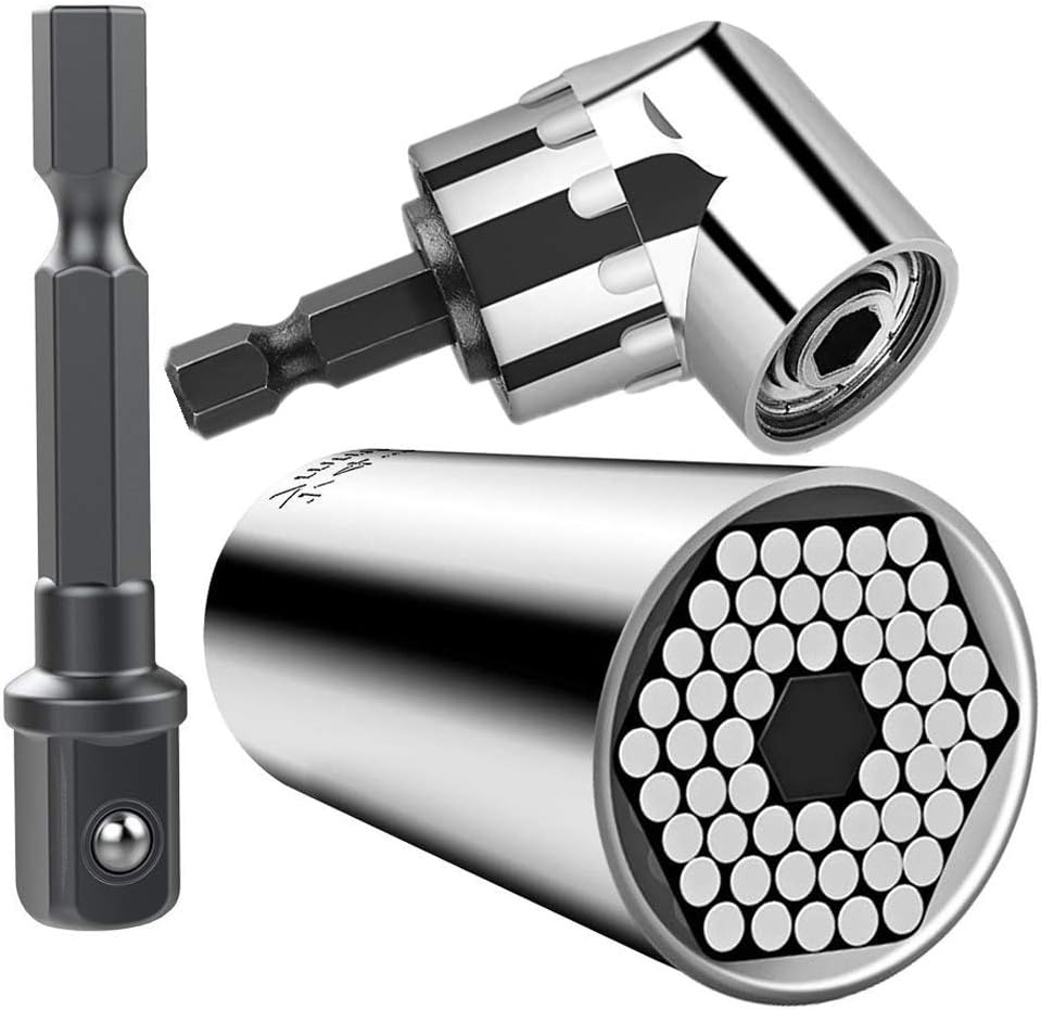 Universal Socket+Right Angle Drill,7mm-19mm Multifunctional Cordless Ratchet Adapter Socket Wrench Set,1/4" to 3/4" Impact Nut Driver Socket,Impact Grade Driver Sockets Adapter Extension Set Drill Bit