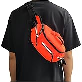 Fanny Pack for Men Women with Reflective Stripe, Concealed Casual Waist Bag with Adjustable Belt for Cycling Hiking Fishing Camping Travel (orange)