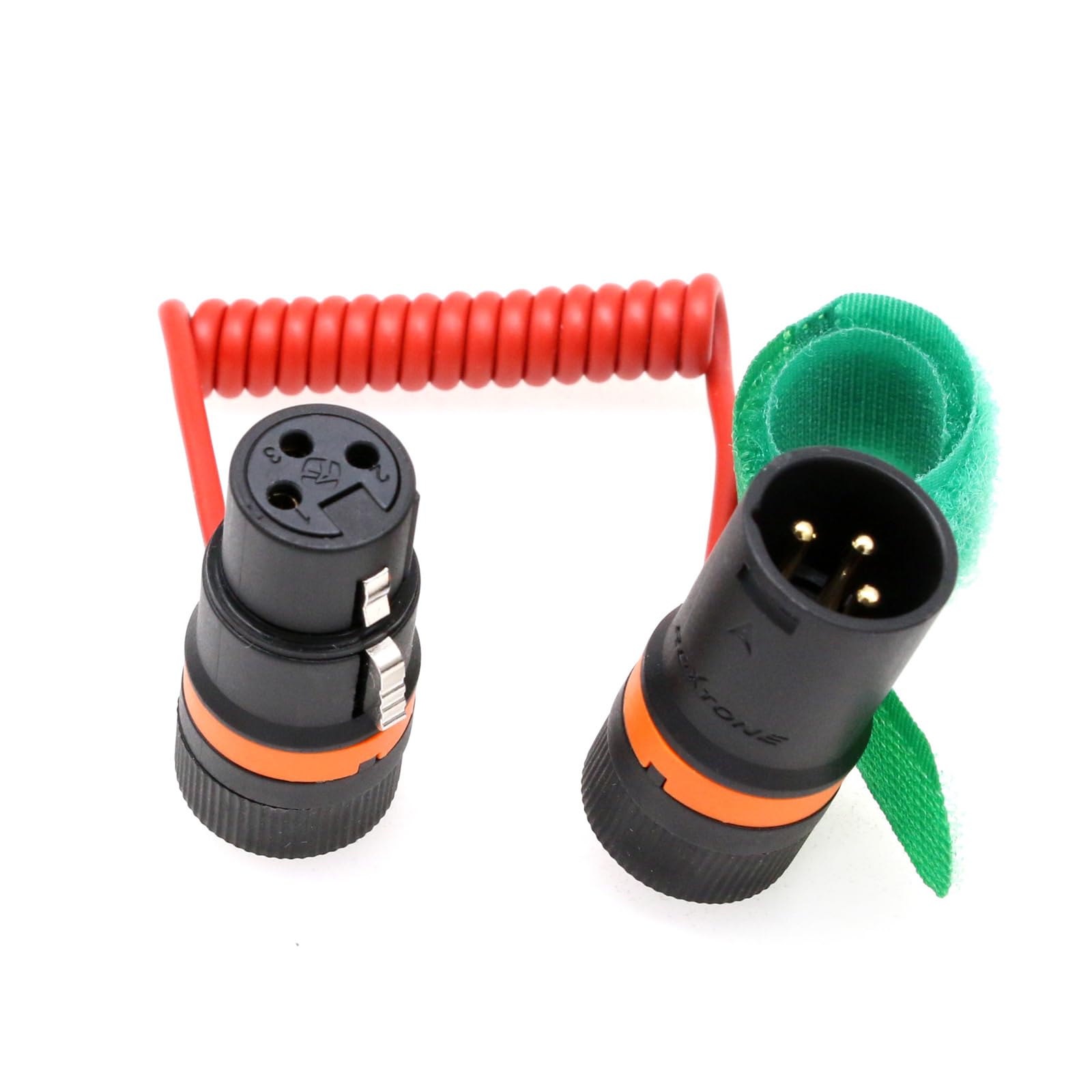 HangTon XLR 3 Pin Audio Cable for Microphone Sony FX3 FX9 Canon Camera Recorder Mixer Sound Devices Zoom Zaxcom, Right Angle Low-Profile, Red Coiled