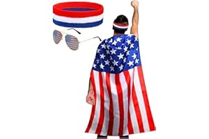 bopika American Flag Costume Cape 4th of July Independence Day Celebration USA Patriotic Flag Cloak for Halloween Party Accessories