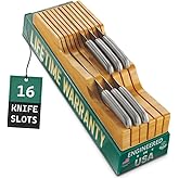 Bellemain 100% Pure Bamboo in Drawer Knife Block | 16 Knife Slots Knife Drawer Organizer | Store Knives Safely with The Blades Down | Storage Solution for Your Kitchen | Knife Organizer Drawer Insert