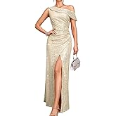 Kaei&Shi Sequin Dress with Slit,Off Shoulder Long Formal Dresses for Women,Elegant Prom Cocktail Evening Gowns