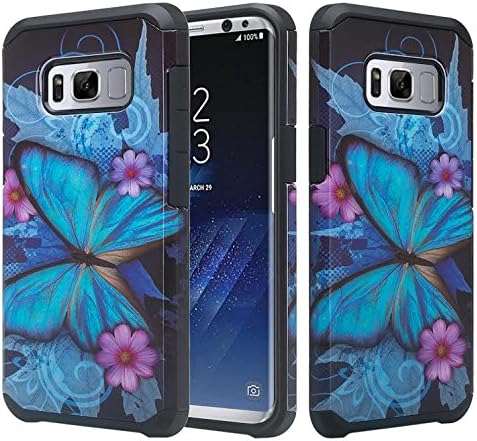 GALAXY WIRELESS for Galaxy S8 Plus Case, Samsung Galaxy S8 Plus Phone Case [Shock Absorption/Impact Resistant] Hybrid Dual Layer Defender Cover for Galaxy S8+ Plus, Blue Butterfly