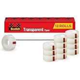 Scotch Transparent Tape, Clear Tape, 1 Inch Core, 3/4 in x 1000 in | 12 Rolls, Engineered for Office and Home Use