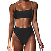 MOSHENGQI Women High Wasited Bikini Shoulder Strap 2 Piece High Cut String Swimsuits