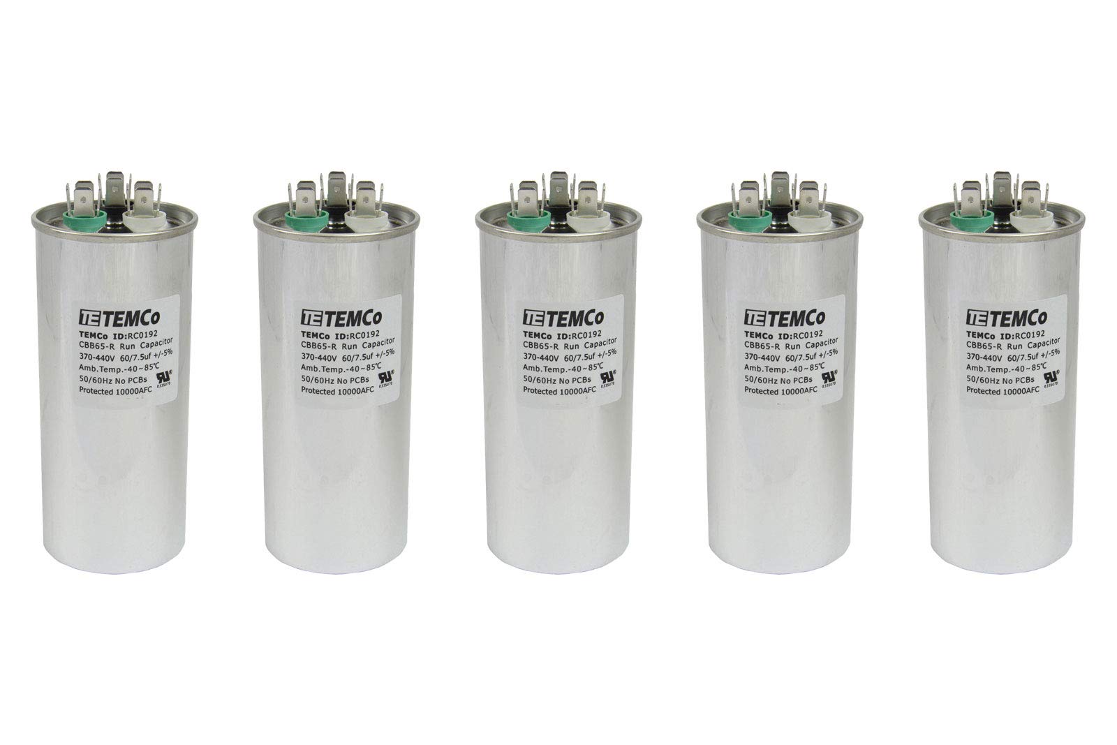 TEMCo 60+7.5 uf/MFD 370-440 VAC Volts Round Dual