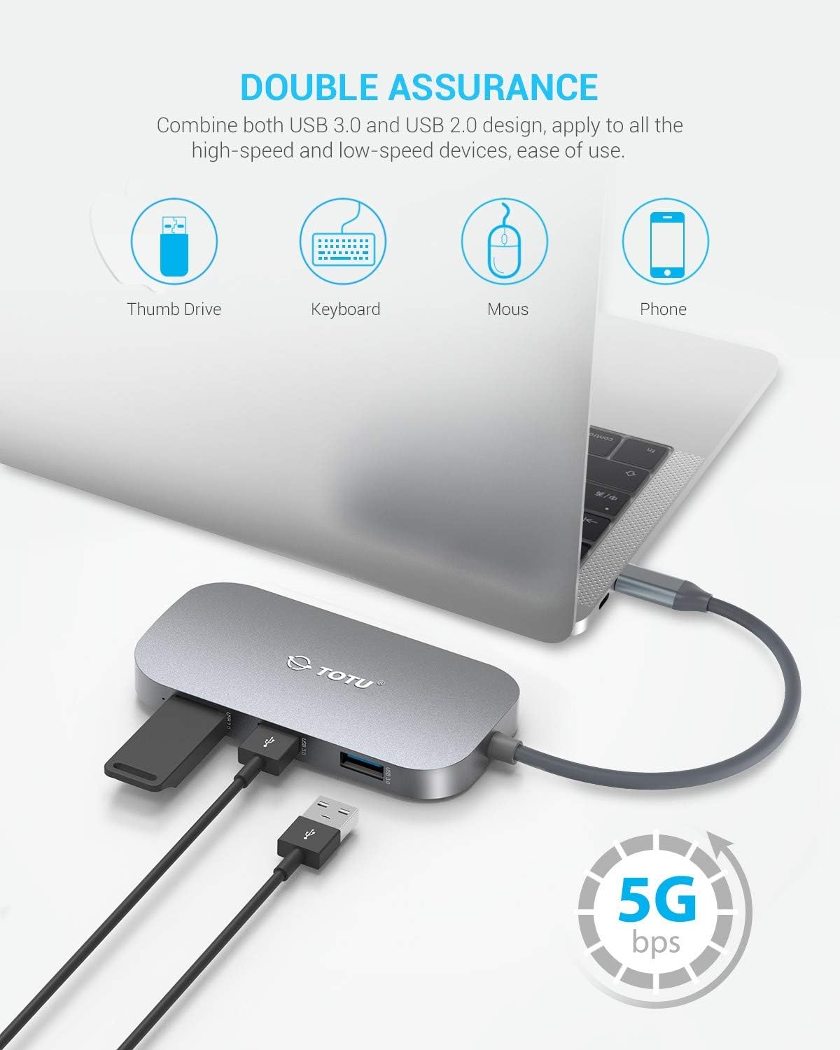 TOTU USB C Hub,9-In-1 Type C Hub with Ethernet Port, 4K USB C to HDMI, 2 USB 3.0 Ports, 1 USB 2.0 Port, SD/TF Card Reader, USB-C Power Delivery, Portable for Mac Pro and Other Type C Laptops (Silver): Computers & Accessories