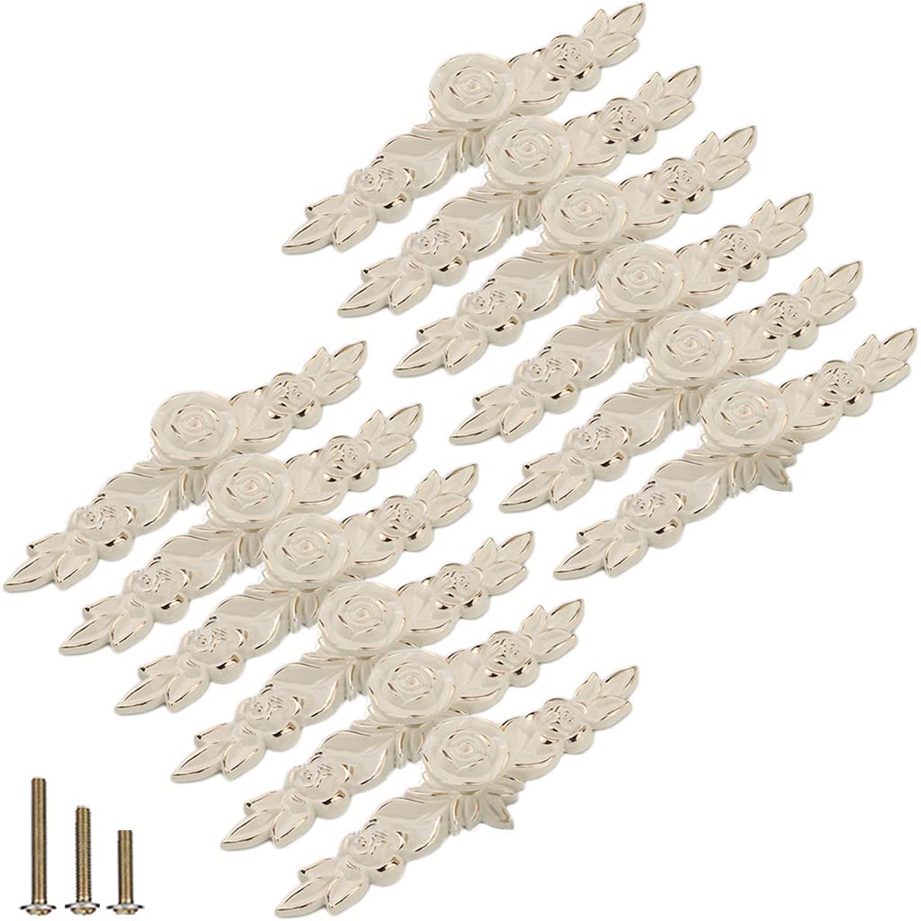 Photo 1 of ESreake 12 Pack 6.6" Large Euro Rose Decorative Cabinet Knobs with Plate,Floral Ivory Drawer Knobs Vintage Kitchen Flower Drawer Pulls Handle for Dresser Vanity Cupboard Wardrobe (12 Pack, 6.6")