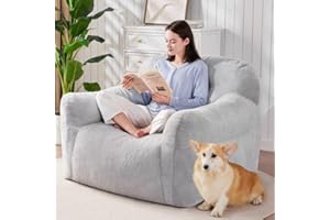 Spacocld Giant Bean Bag Chair for Adults - Large Bean Bag Couch with Armrests, Bean Bag Sofa Stuffed High-Density Foam, Plush Lazy Sofa Comfy Chair, BeanBag Couch for Bedroom, Living Room (Light Grey)