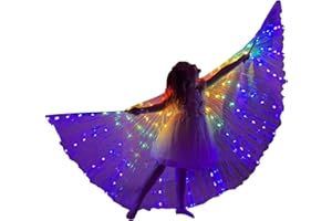 ZFBIRD Kids Belly Dance Wings LED Butterfly Wings Luminous Light Up Girls Costumes with Telescopic Stick for Stage Show Halloween Christmas Party