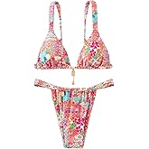 RoseSeek Women's 2 Piece Floral Tropical Print Bikini Set Boho Triangle Bathing Suit Tie Backless Swimsuit Sets