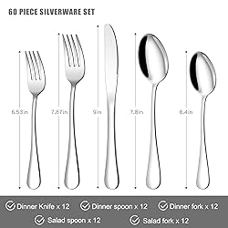 60 Piece Silverware Set for 12, Stainless Steel