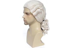 ByouByou Judge Colonial Wig Men Long Wave Beige Wig Washington Halloween Costume Cosplay (Beige)
