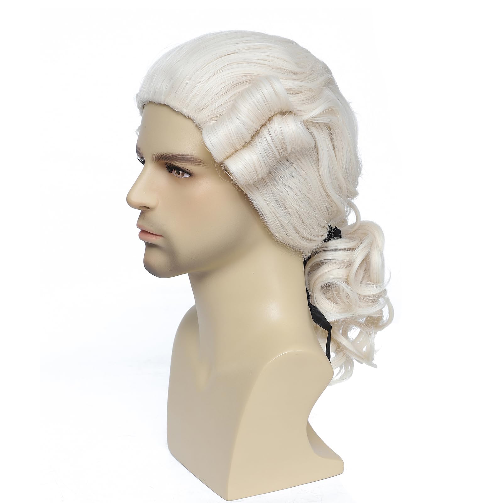 Photo 1 of ByouByou Judge Colonial Wig Men Long Wave Beige Wig Washington Halloween Costume Cosplay (Beige)