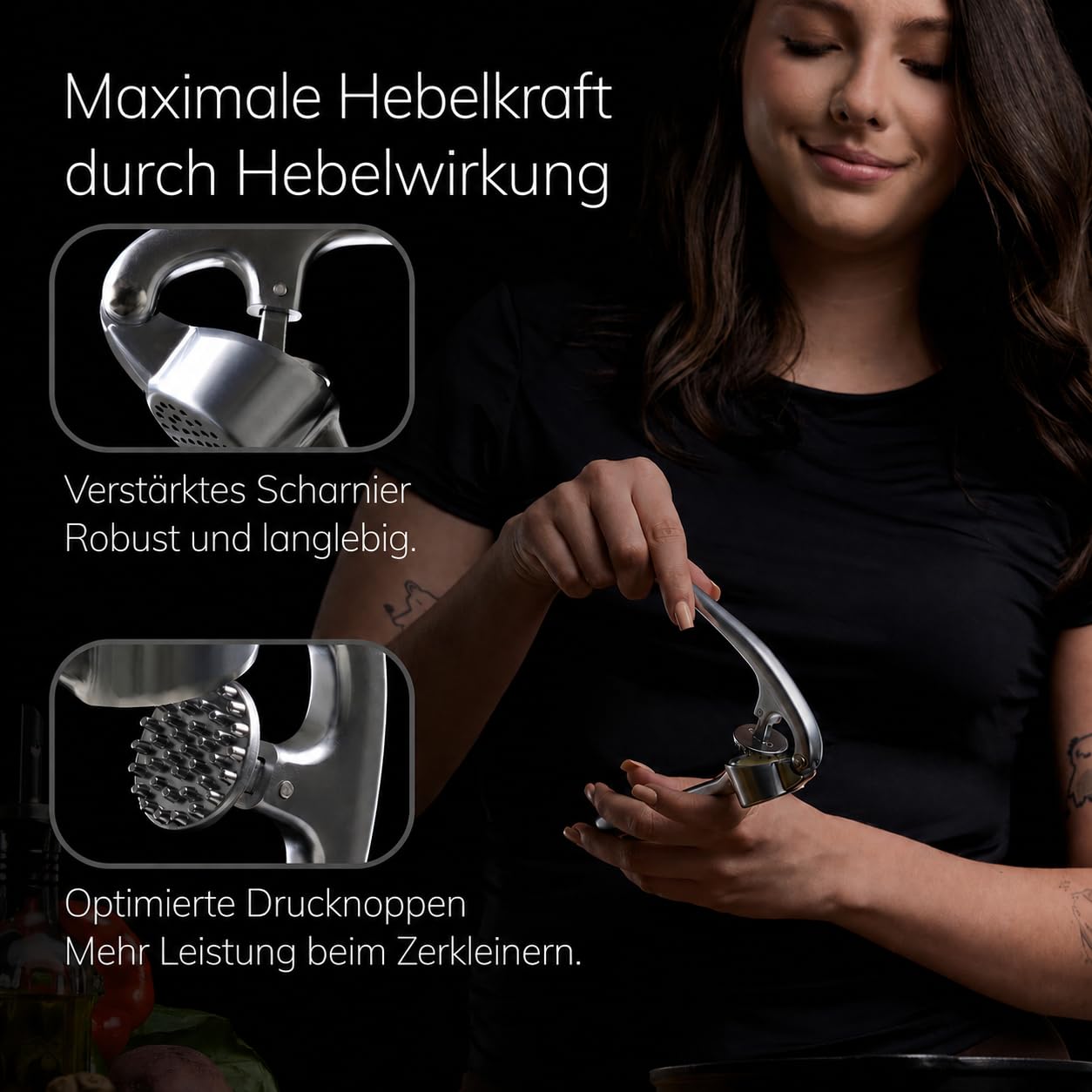 ProGarlic® - Premium Knoblauchpresse - Handlich & Leicht zu Reinigen - Zerkleinert Knoblauch & Ingwer Mühelos (Kein Schälen Nötig) - Extra Stark & Strapazierfähig 3