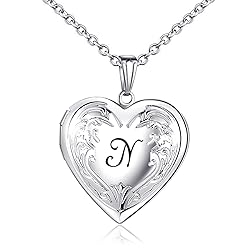 YOUFENG Locket Necklace that Holds Pictures Initial