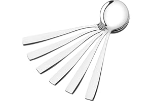 Saedy 12 Pieces Round Bouillon Spoon, Stainless Steel Round Soup Spoons