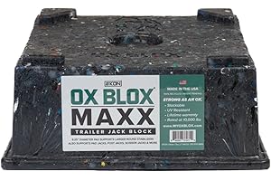 EKON OX BLOX MAXX Heavy Duty Trailer Jack Block - 10,000 lbs. Capacity - 10.5x10.5x4.5 Inches - 6.8 lbs Weight - 5th Wheel RV Jack Block for 9" Round Feet - 9" and Smaller Feet Nest Securely Within Ridges