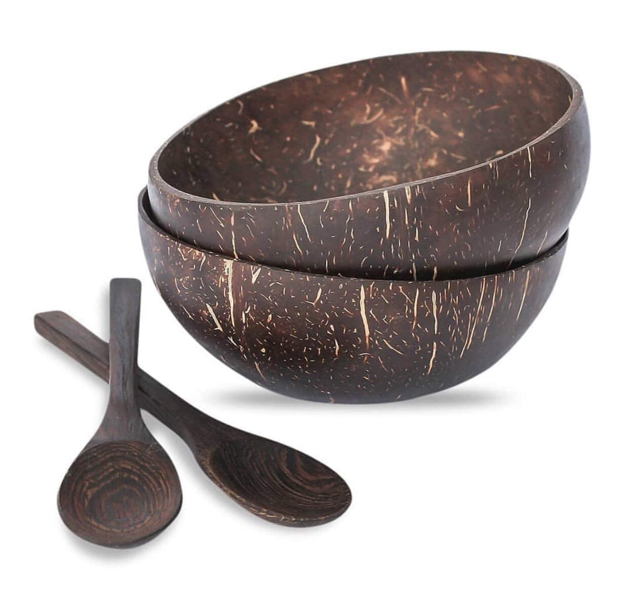 Sbai Sbai Eco Friendly Natural Coconut Shell Bowls and Spoons Hand Craft Set of 2 Gift Boxed