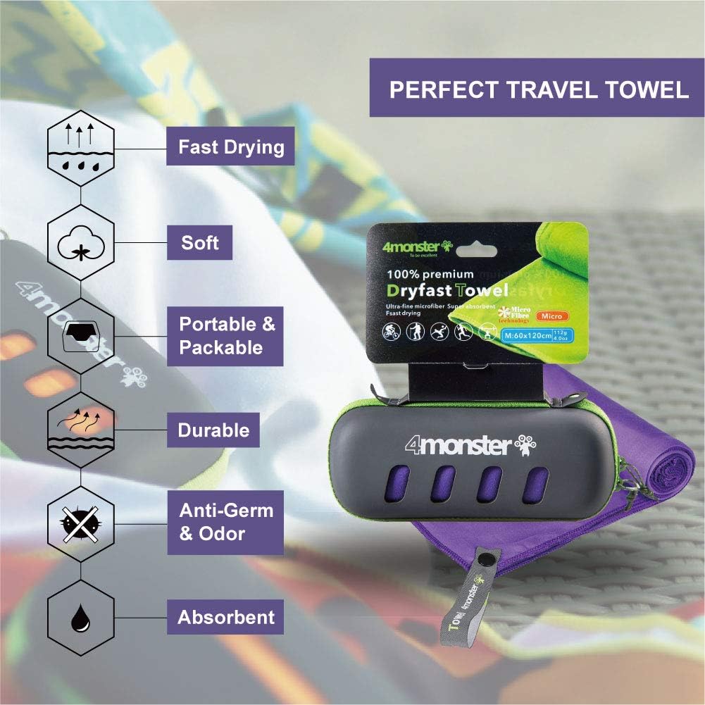 4Monster Microfiber Towel, Travel Towel, Camping Towel,Large Size 26.7 x 55.1¡±, Fast Drying, Soft Light Weight,Suitable for Gym, Beach, Swimming, Backpacking and More: Home & Kitchen