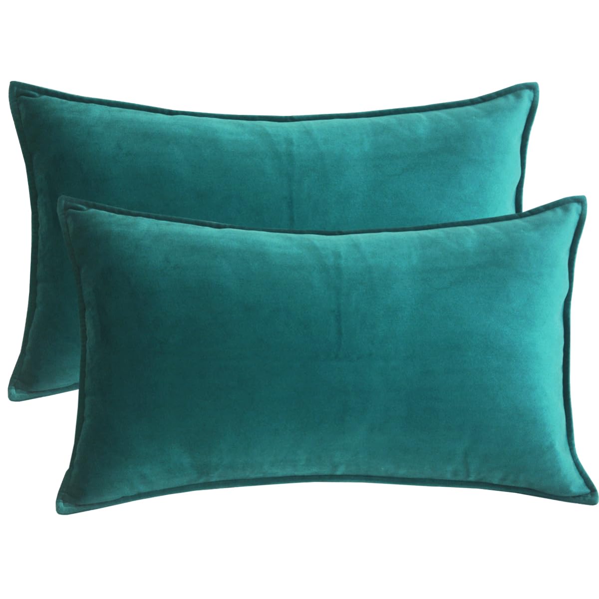 Lutanky Peacock Green Velvet Cushion Covers 30 x 50 cm Decorative Rectangle Throw Pillow Covers (Pack of 2) Soft Oblong Piped Pillowcases for Sofa Bedroom with Invisible Zipper 12x20 Inch — image 1
