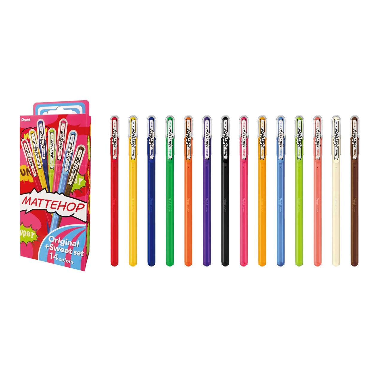 Photo 1 of Pentel Matte Hop Original + Sweet Color Ballpoint Pen, 14 Colors K110-V14ST