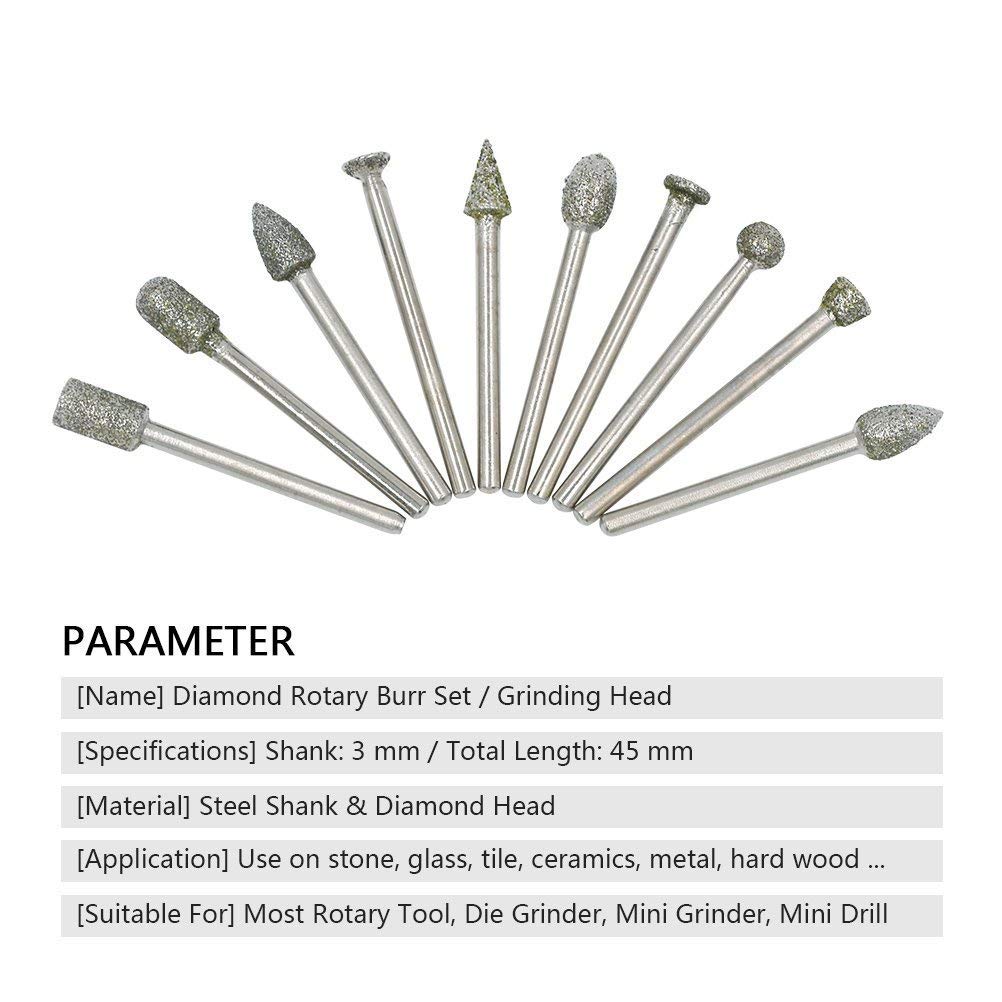 10 Pieces Mini Mounted Stone Grinding Points Stone for Drill Set with