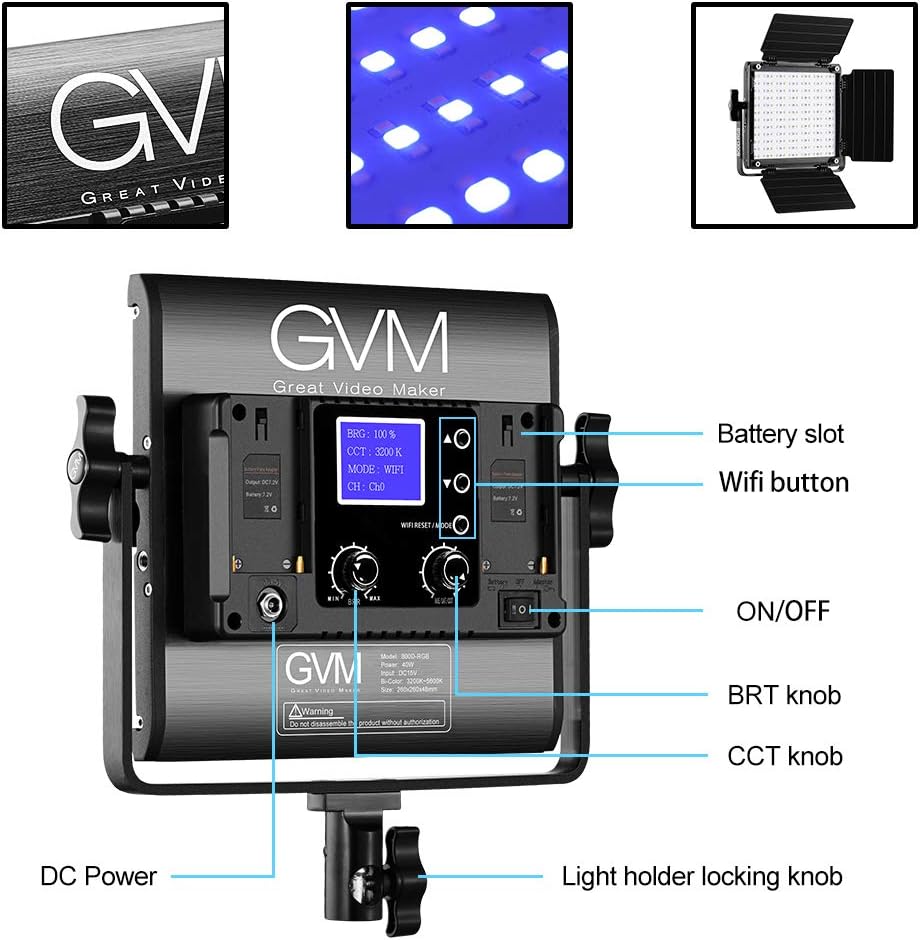 GVM RGB LED Video Lighting Kit, 800D Studio Video Lights with APP Control, Video Lighting Kit for YouTube Photography Lighting, 3 Packs Led Light Panel, 3200K-5600K, 8 Kinds of The Scene Lights : Camera & Photo