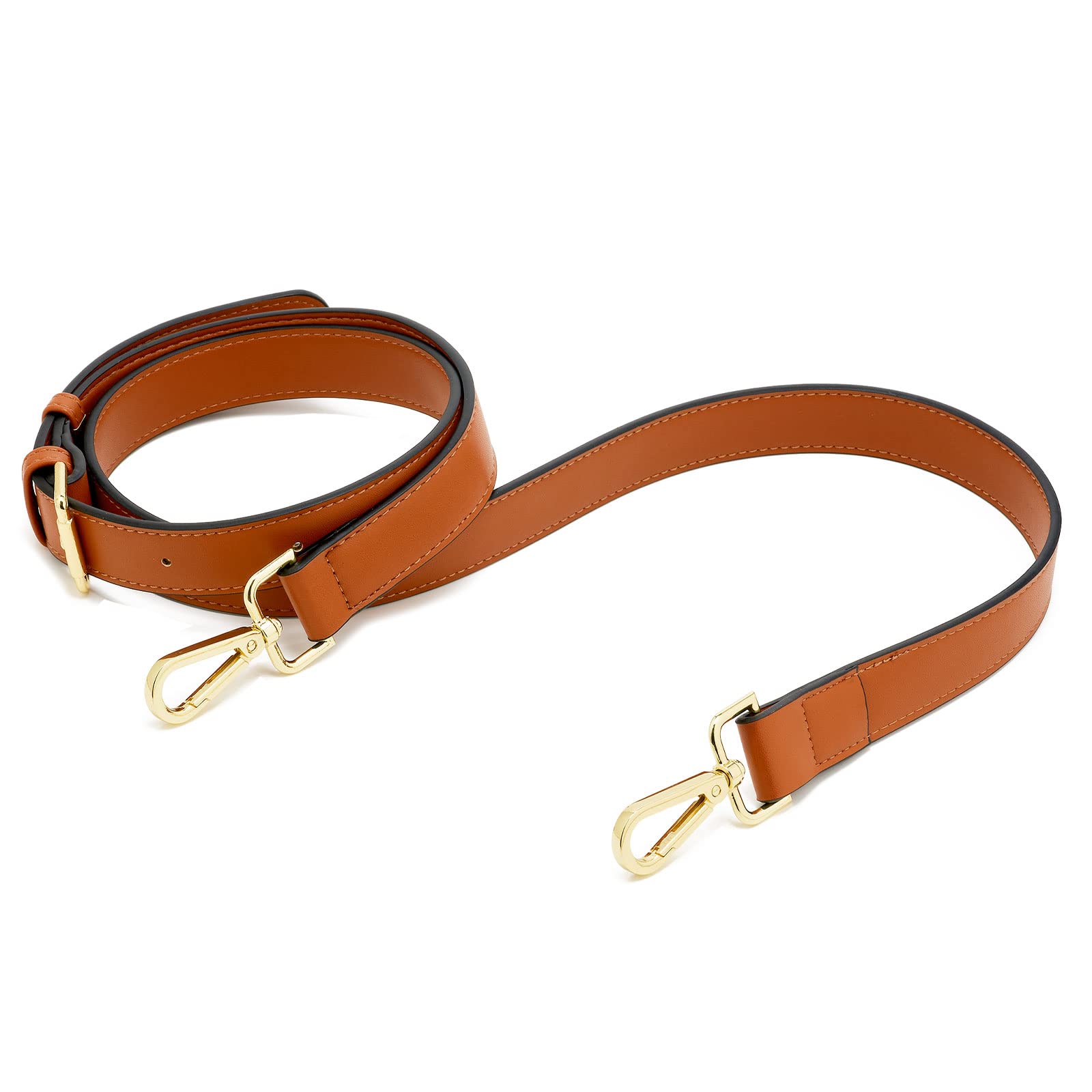 Microfiber Leather Bag Straps,Adjustable Bag Strap Replacement,Shoulder Straps for Women Wallet Purse Handbags,Spare Crossbody Bag Strap Extender with Swivel Hooks(Gold-Brown 2.5cm) — image 1