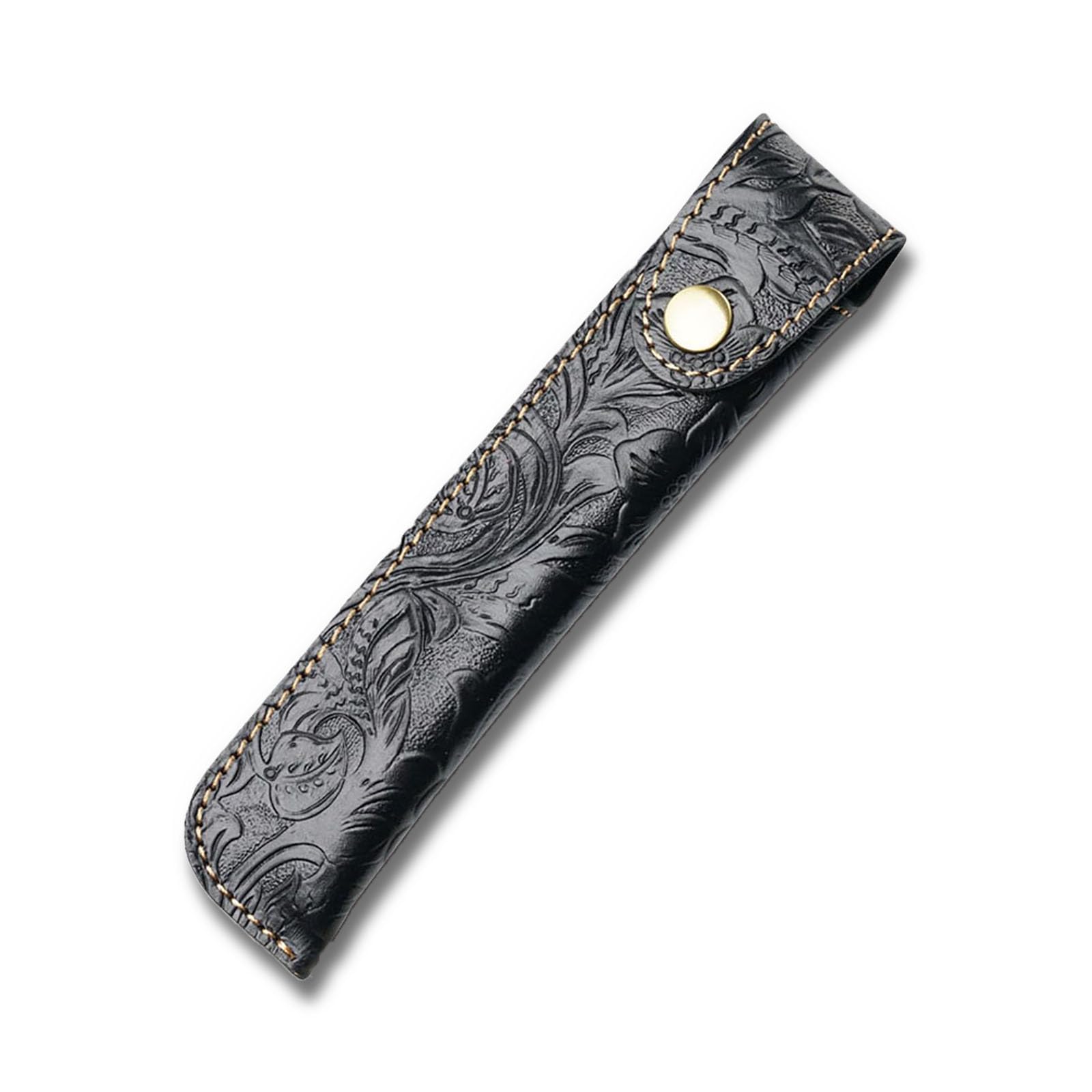 Leather Pen Case Holder, Protective Pen Case, Fountain Pen Holder Case, Carving Craft, with Metal Button, Genuine Leather Handmade, Portable, for Stylus Touch Pen, Ballpoint Pen, Pencils (Black) — image 1