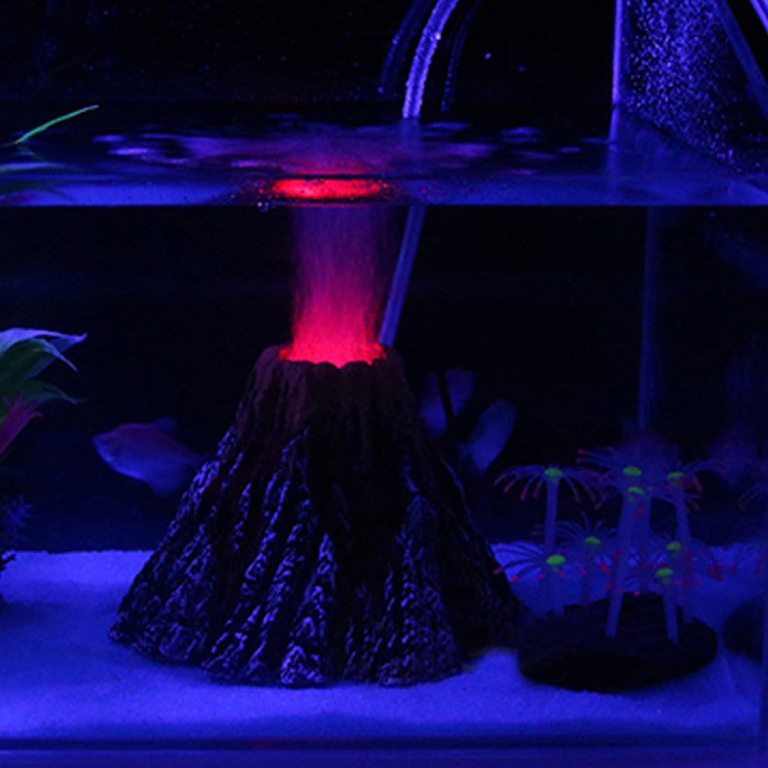 LED Aquarium Bubbler Volcano, JackSuper Ornament Kit with RED LED