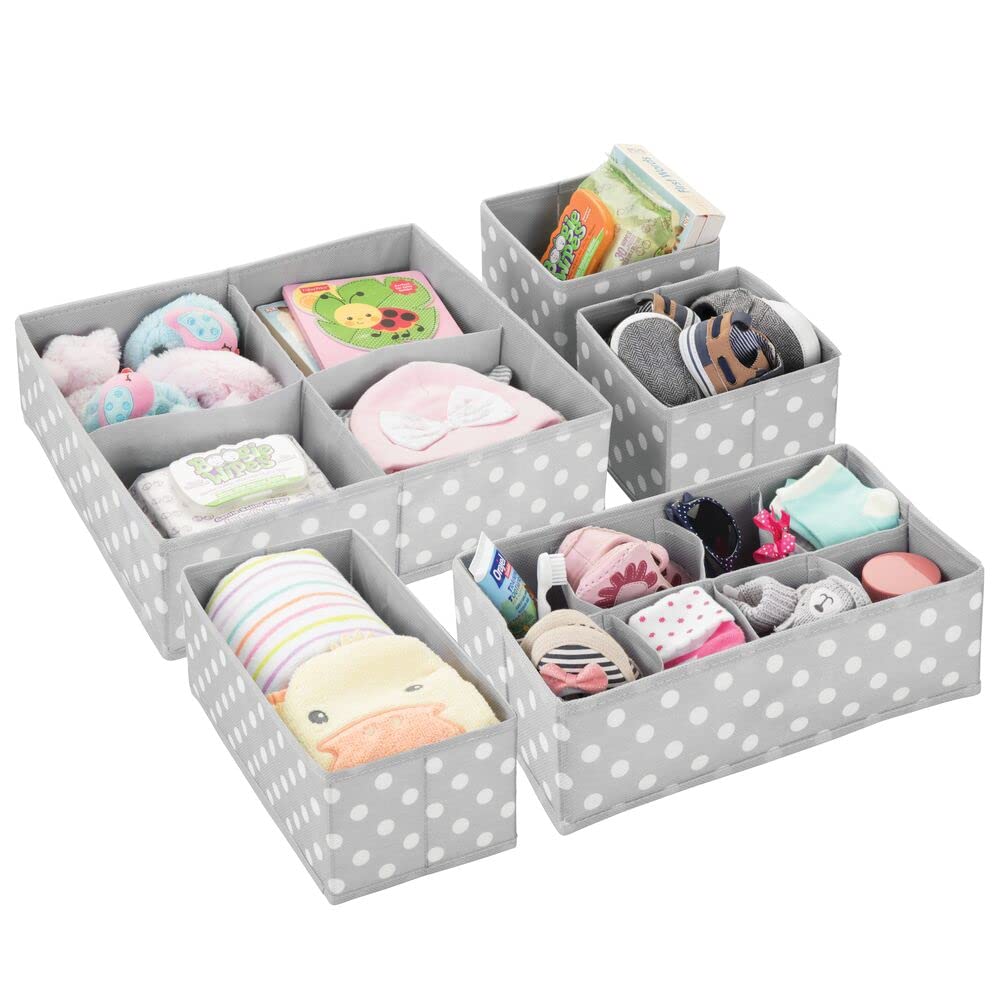 mDesign Storage Boxes - Set of 5 - Kids Storage Ideal for Baby Clothes and Diapers - Also Suitable as Toy Storage - Light Grey and White