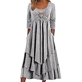 BSKNNET 2025 Boho Dress for Women Weeding Guest Ruffle Irregular Hem Swing Maxi Dress Heart Tiered Long Dresses