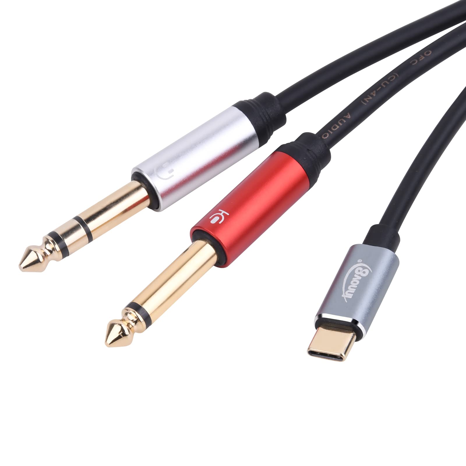 innov8 USB-C to Dual 2 x 6.35mm Male 2-in-1 Audio Instrument Cable Y Splitter Compatible for Guitar/Recording/Piano Keyboard/Organ/Microphone/Mixing Consoles/Speaker/Home Theater 3m