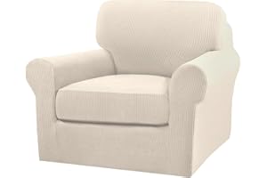 Turquoize 2 Piece Chair Covers for Living Room Armchair Couch Cover with Individual Cushion Covers Furniture Cover for Chairs (Chair,BiscottiBeige)