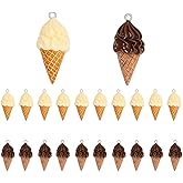 NOIAFZY 20pcs Milk Chocolate Sweet Cone Ice Cream Resin Pendants - Realistic Simulation Snack Charms for DIY Jewelry & Craft Projects