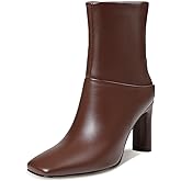 Uacllcau Ankle Boots for Women Square Toe High Heel Block Mid Calf Side Zipper Short Booties Gogo Fashion Fall Winter Boots