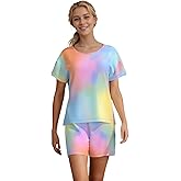 weVSwe Womens Pajamas Two Piece Adjustment Drawstring Loungewear Sets Sleepwear For Women Short Sleeve Pjs Set S-XXL