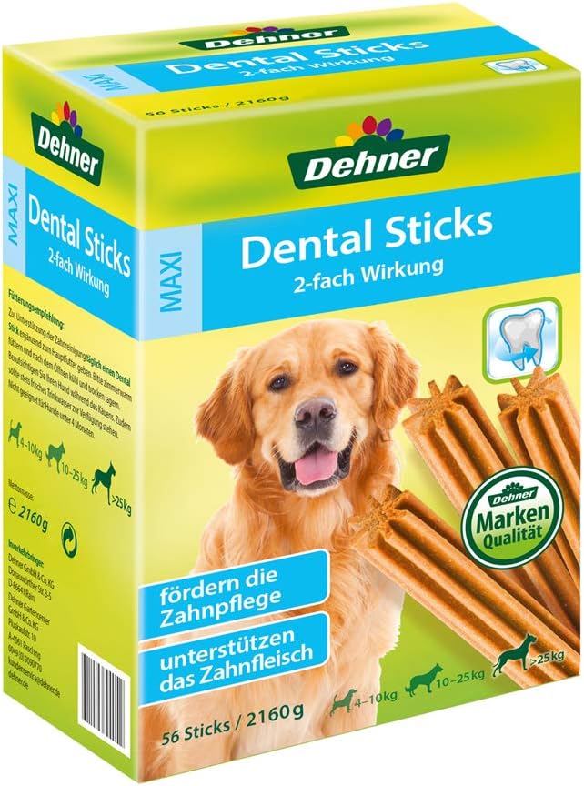 Dehner Dental Dog Snack Sticks 2160 g Maxi for Dogs 25kg Pack of 56, 2.16 kg (Pack of 1)