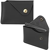 PATIKIL Slim Leather Card Holder with Snap Closure, 2 Pcs Leather Front Pocket Wallet Card Case Holder for Cash Coin Men and Women Business Office, Black