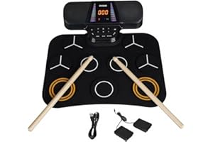 RVONE Electronic Drum Pad for Kids Beginner with Screen, 9 Pad Roll-Up Electric Drum Set with 5 Light Mode, Built-in 2 Powerful Speakers, for 6-13 Boys Girls Chritsmas Gift
