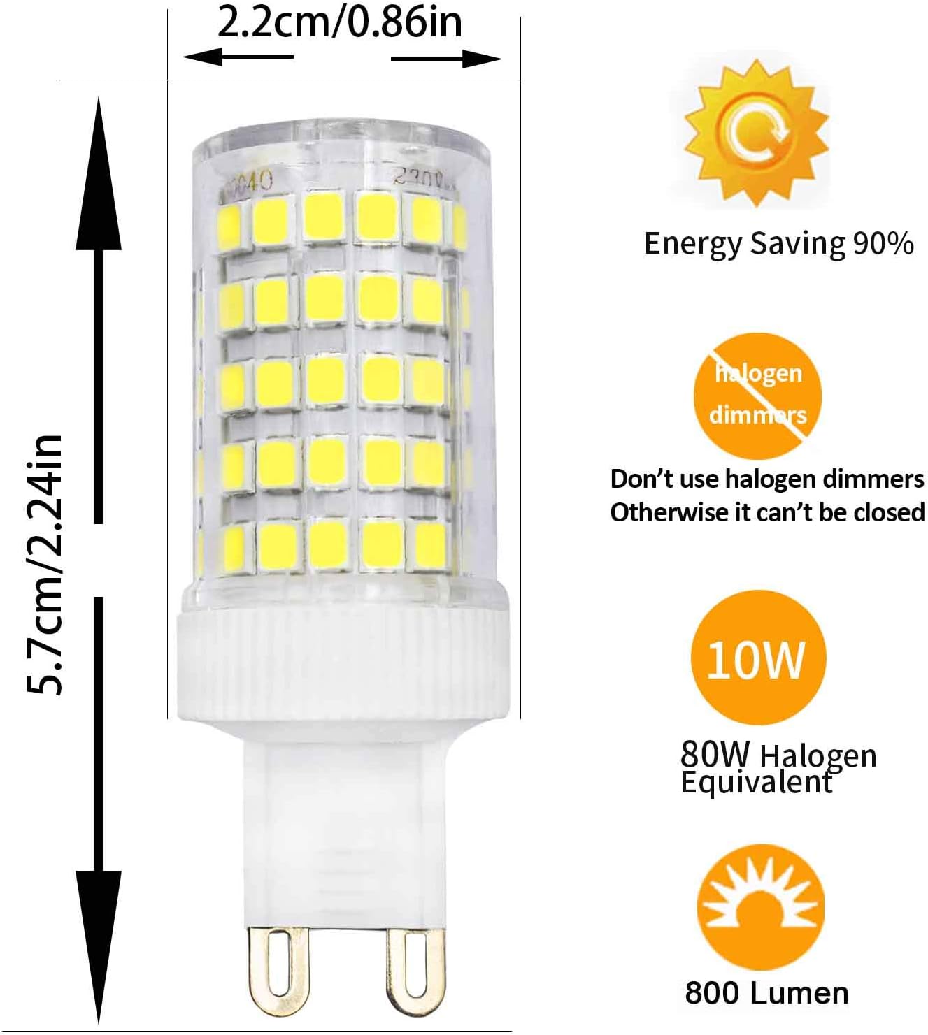 MJIUZHOU G9 LED Light Bulb 10W Equivalent to 80W Halogen Cool White 6500k 800lm 220V 360° Beam Angle Energy Saving Bi-Pin Base Lamp(Pack of 5) - Image 4
