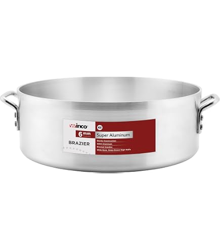 Winco USA Super Braizer In Alluminio 24 Quart (22,7 Litri) – Peso Extra Pesante, Fondo E Bordo Rinforzati – Senza Coperchio