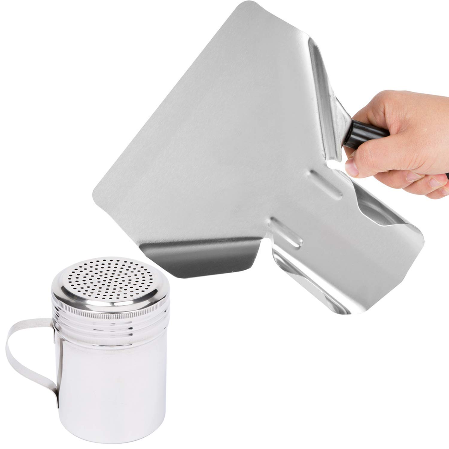 Popcorn Scoop and Dredge Bundle - Metal Popcorn Scooper - French Fry Scoop - w/ 2 Funny CUSINIUM Coasters and Cool Ebook