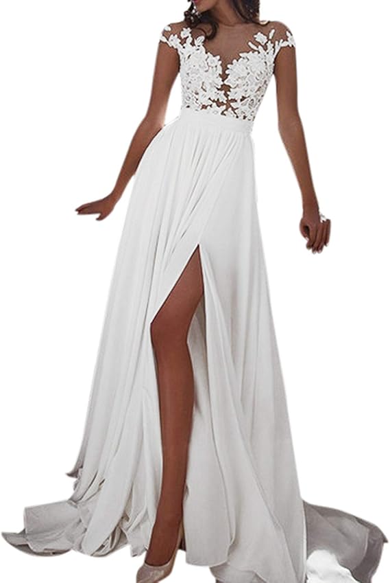 AmyGline Kleider Damen Hochzeitskleid Sexy Spitze Chiffon ...