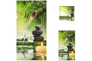Naanle 3D Spa Style Bamboo and Stones on Water Soft Luxury Decorative Set of 3 Towels, 1 Bath Towel+1 Hand Towel+1 Washcloth, Multipurpose for Bathroom, Hotel, Gym, Spa and Beach