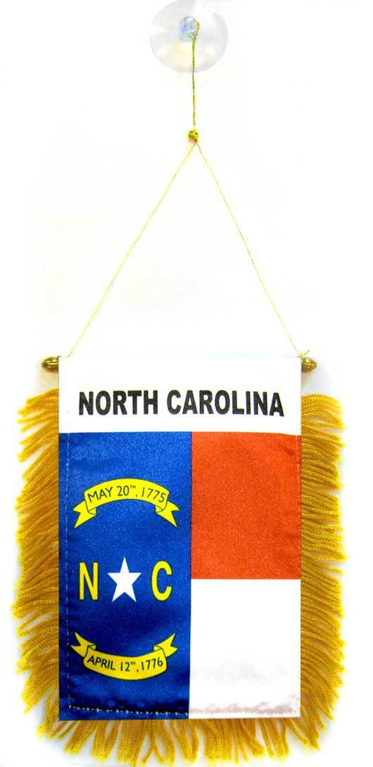 AZ FLAG - North Carolina Mini Banner - 6'' x 4'' - 100% Polyester US state of Caroline du Nord Small Pennant for Car - Double-sided Flag with Suction Cup Hanger