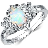 LELOUCHY White Opal with Dragonfly/Butterfly Statement Ring 925 Sterling Silver Pear Cut 8 * 6MM Created Opal Ring for Anniversary Birthday Women Gifts Size 5-9