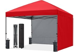 ABCCANOPY Easy Pop up Canopy Tent with 2 Sidewalls for Outdoor Sun Blocking or Rain Protection,10x10, Red