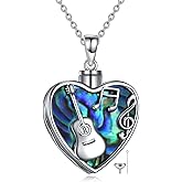 CRMAD Guitar Necklaces Sterling Silver Guitar Abalone Shell Necklace Punk Music Jewelry Bank Gifts for Guitar Players Guitar Lover Men Women